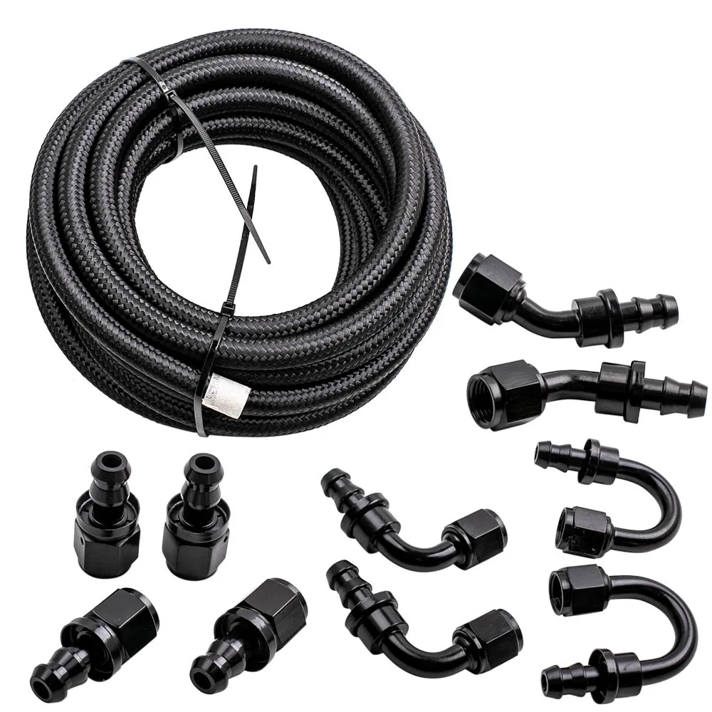 

AN6 20Ft Nylon Stainless Steel Braided Oil Fuel Line+ Fitting Hose End Push Lock