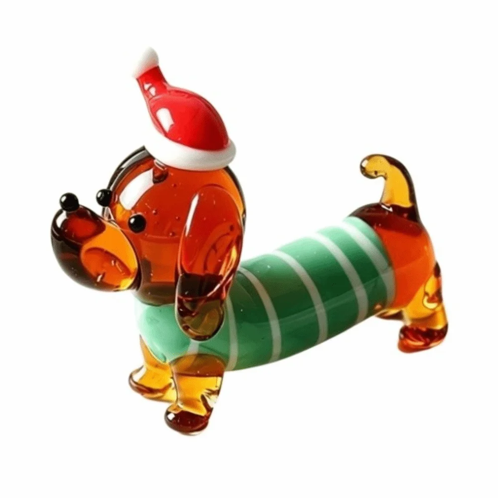 Transparent Glass Dachshund Figurine Handmade Clear Crystal Mini Glass Dog Ornament Colorful Miniature Glass Puppy Statue