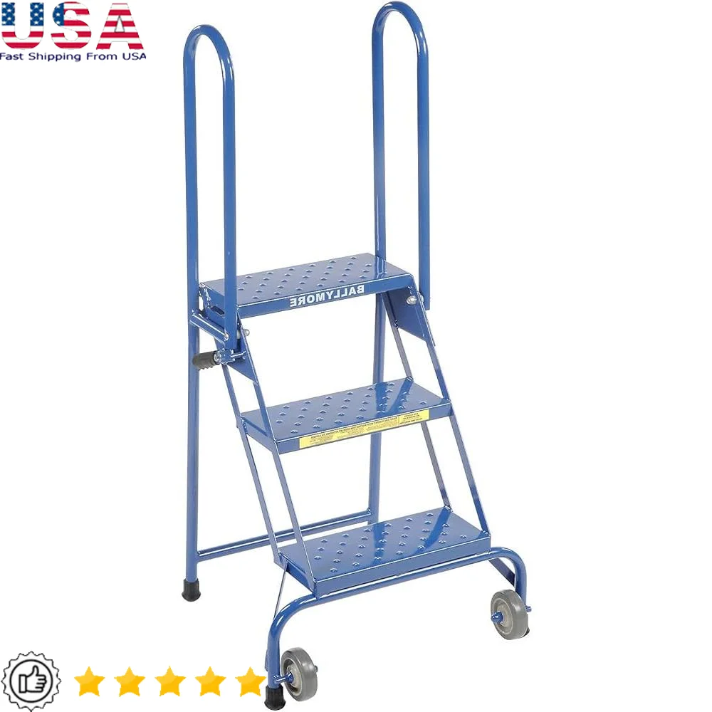 

3 Step Locking Folding Ladder Heavy Duty Slip Resistant Handrails Compact Storage 350 lbs Weight Capacity Alloy Steel