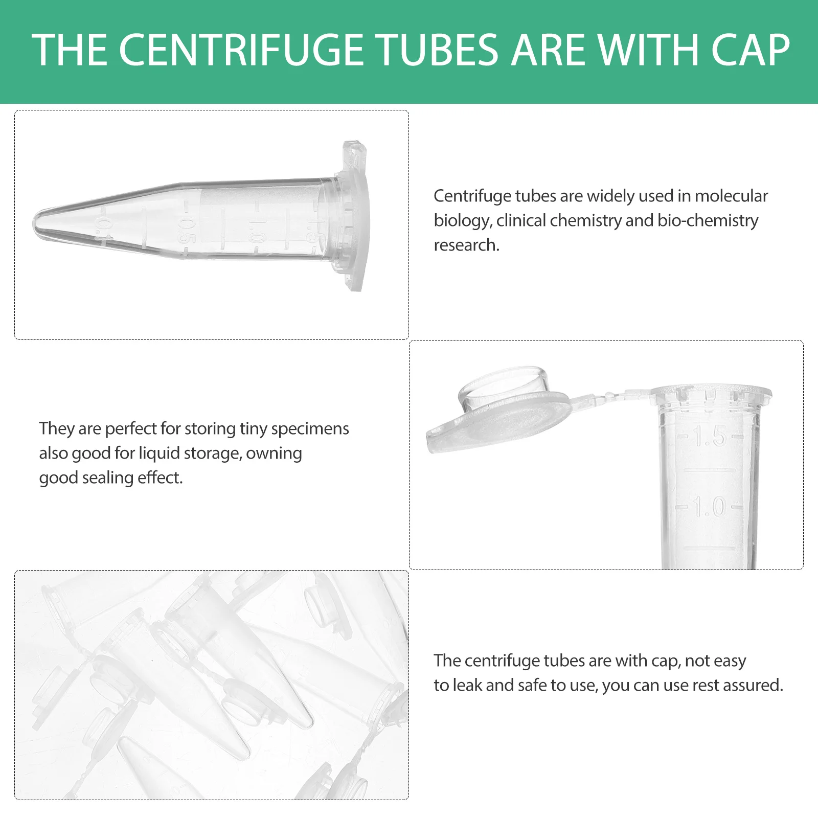 

500Pcs Tubes Plastic Leakproof Caps Laboratory Sample Storage Test Tubes Scientific Research Tube