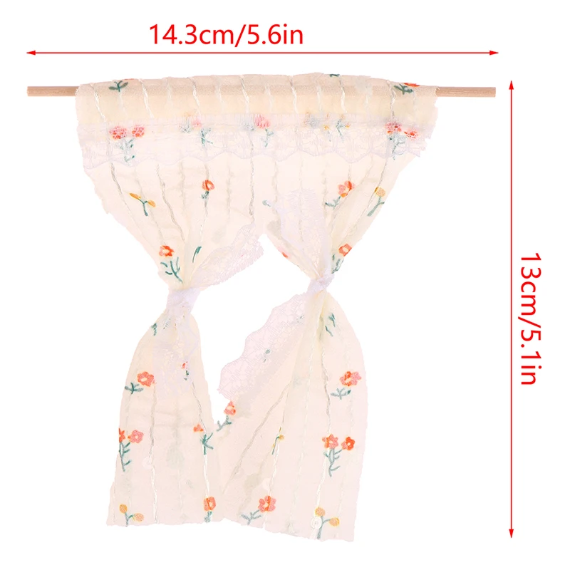 Miniatura Flor Cortina para Doll House Decor, 1:12 Dollhouse, Lace Curtain Model, Acessórios para móveis, Kids Pretend Play Brinquedos