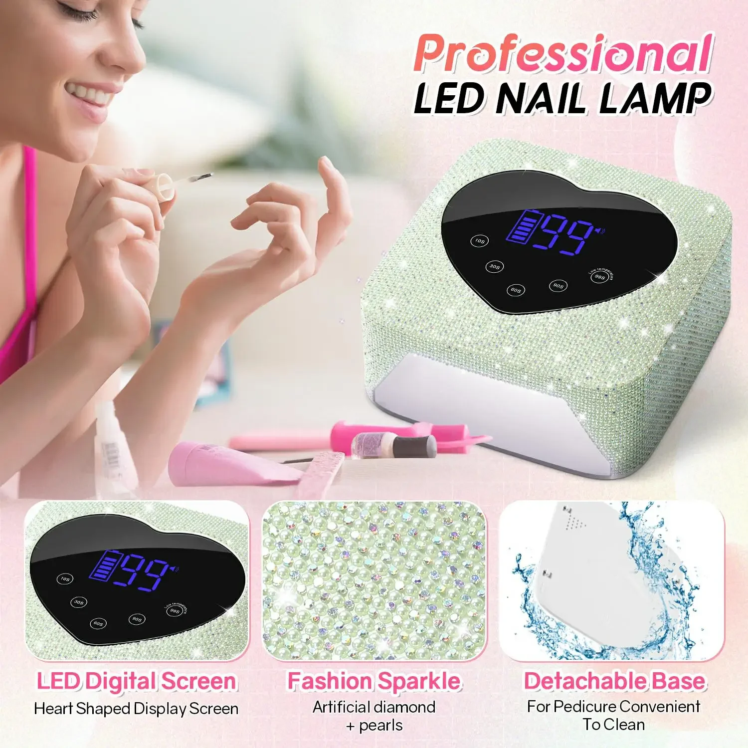 72W Akumulatorowa lampa do paznokci Profesjonalna lampa UV LED z elementami diamentów Lakier żelowy Suszenie paznokci do paznokci Narzędzia do manicure