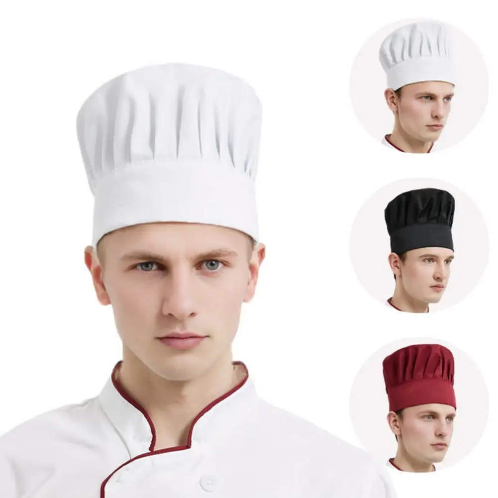 Moisture Control Chef Headwear Breathable Cotton Chef Hat Adjustable Fit Lightweight Cooking Cap Flat Top Pleated Design Solid