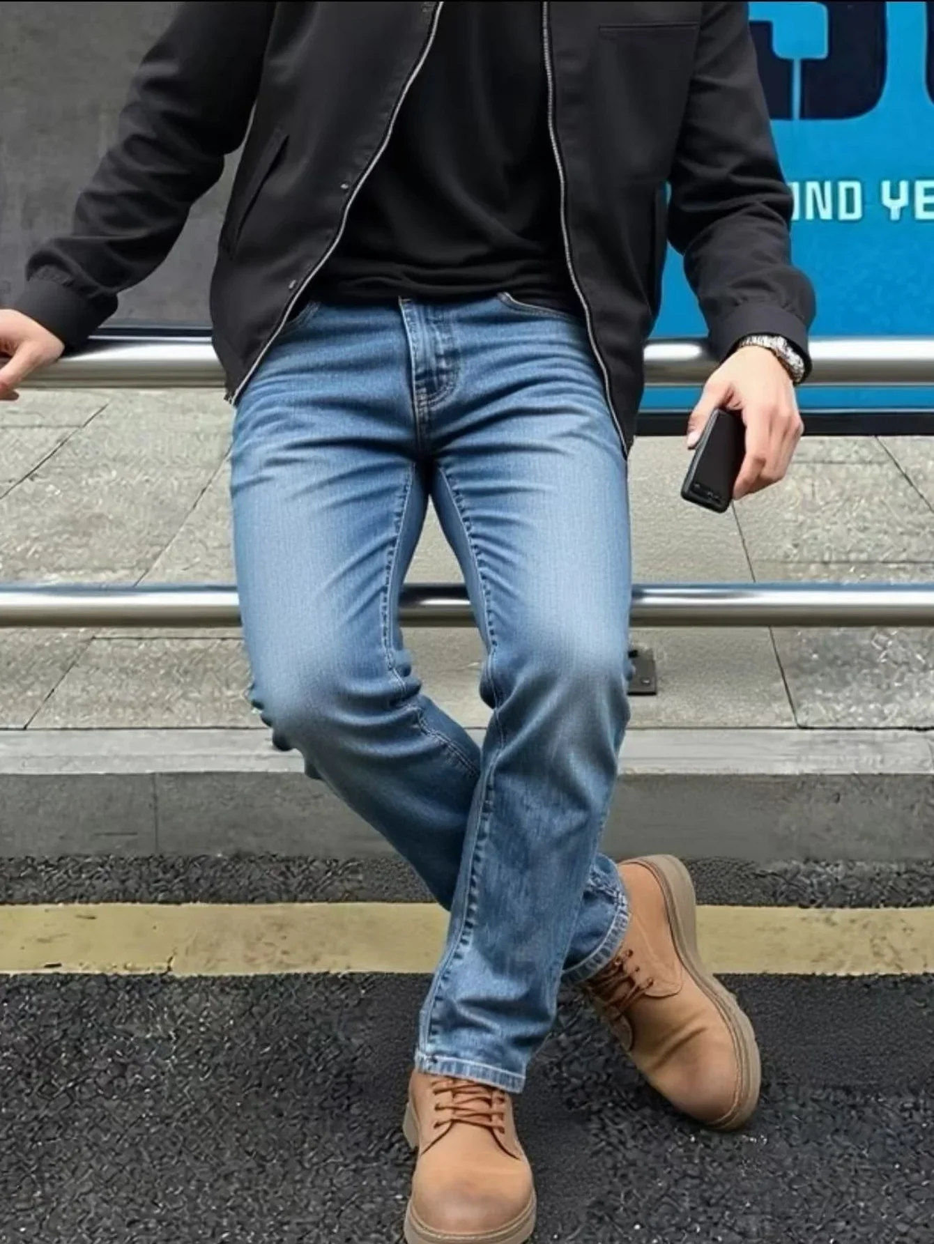 Minimalist Jeans Gender Neutral Blue Slim Denim Y2K For Dating Drip No accessories or belts included