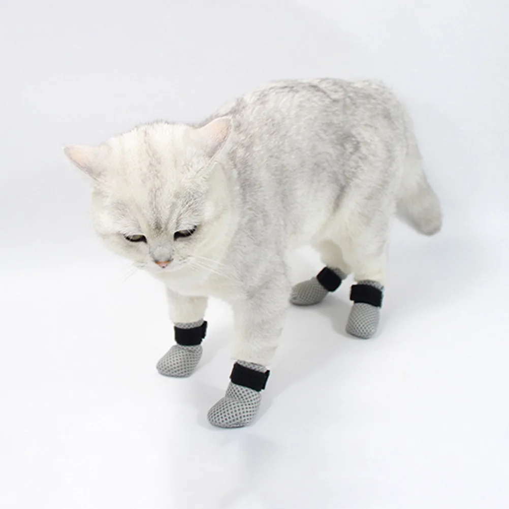 

4Pcs Cats Shoes Adjustable Anti Off Breathable Mesh Cat Paw Covers Soft Protective Boots for Bathing and Daily Use