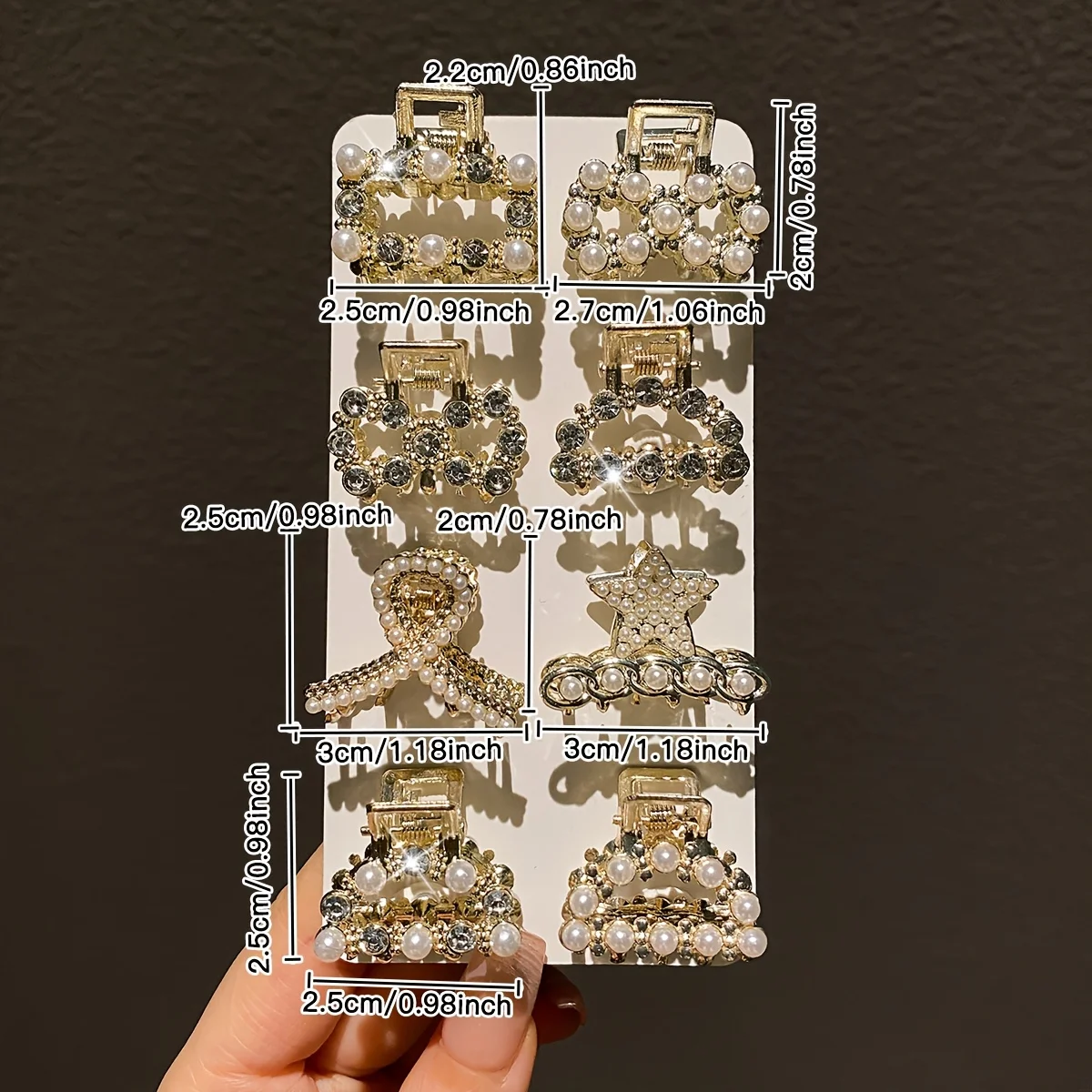 8 قطع موديل نسائي، رائع ورائع، مرصع باللؤلؤ والماس المقلد، مجموعة مشابك شعر صغيرة متعددة الأنماط، مناسبة