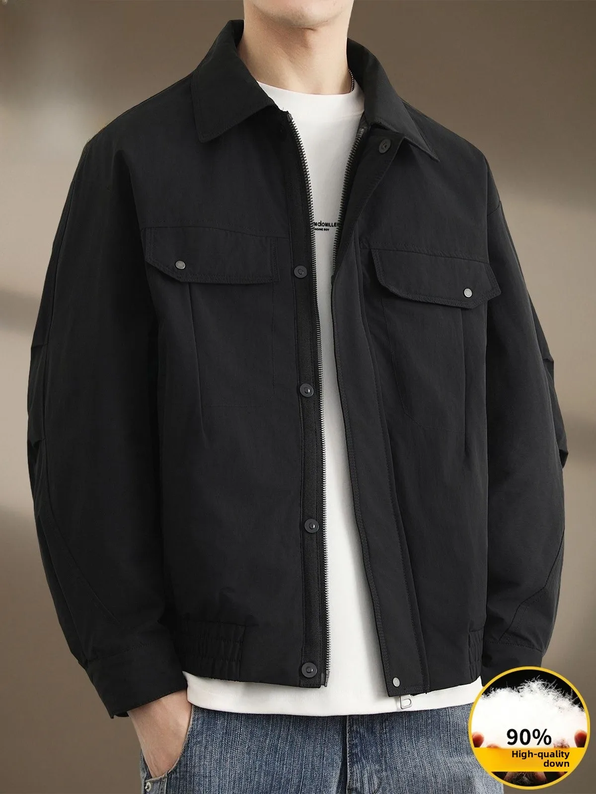 

Men's ort down Jaet Du down Thiened Warm Collar Workwear Coat Youth Casual Sle Windproof Warmth Outerwear