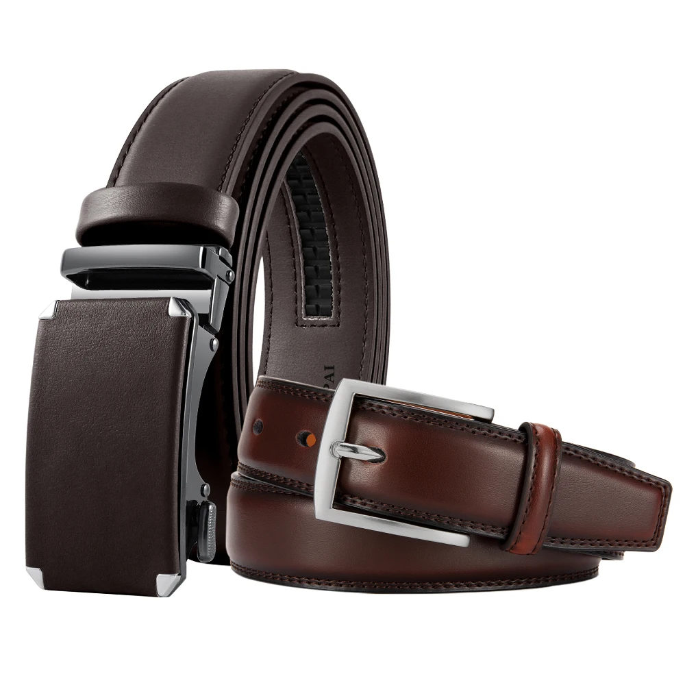 

Men's High-quality Genuine Leather Long Needle Buckle Metal Automatic Buckle Men's Belt Casual Waist Belt Men's Multi-color 2PCS