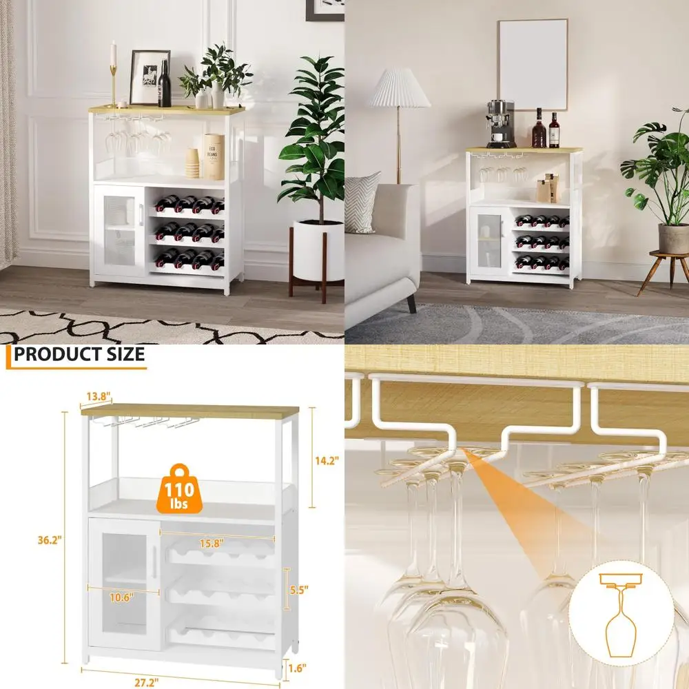 

Kitchen Liquor Cabinet with Mesh Door and Detachable Wine Rack, 36 Inches Tall, Ideal for Dining Spaces