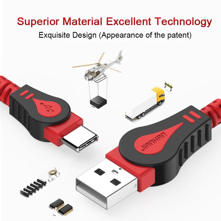 JianHan USB C Cable 3A Fast Charging Type C Cord Wire for iPhone 15 Samsung S22 S10 S9 S8 LG HTC Xiaomi Huawei USB C Data Cable