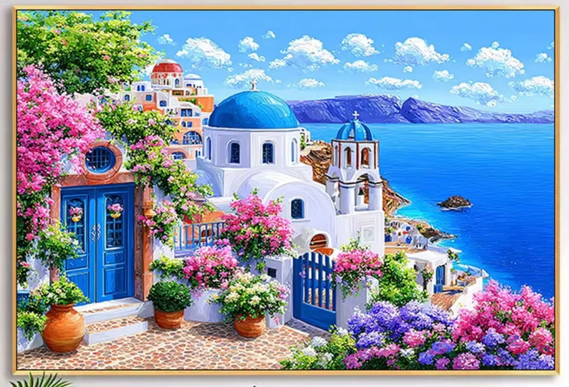 

9CT 14ct 38x50cm Приморский пейзаж Печатный набор Вышивка крестиком DIY Рукоделие Домашний декор Поделки с иглой Нитки