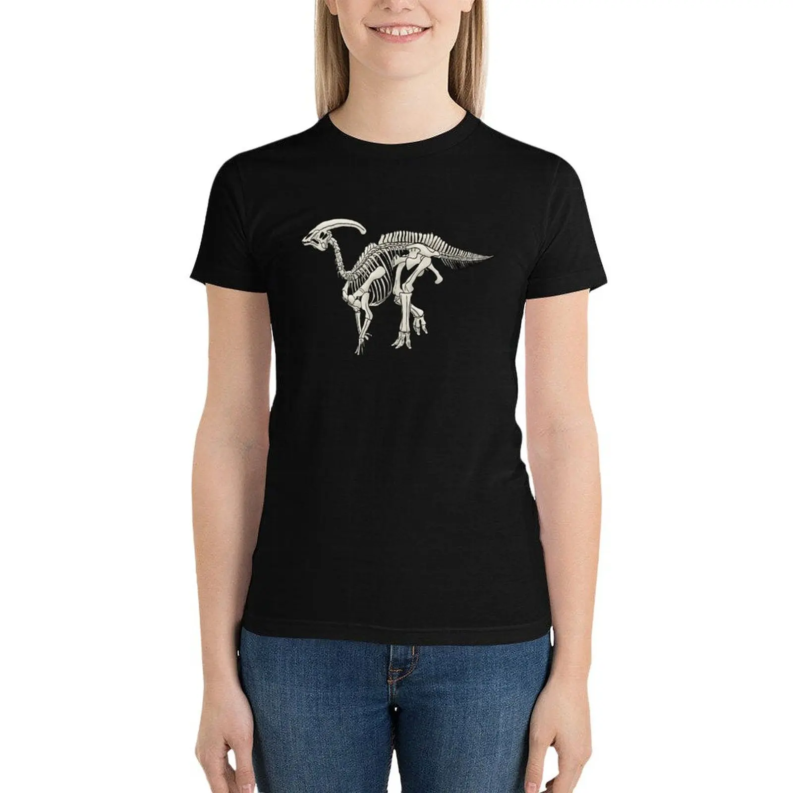 

dinosaur parasaurolophus fossil skeleton T-Shirt Blouse female Short sleeve tee anime clothes korean Women's clothes