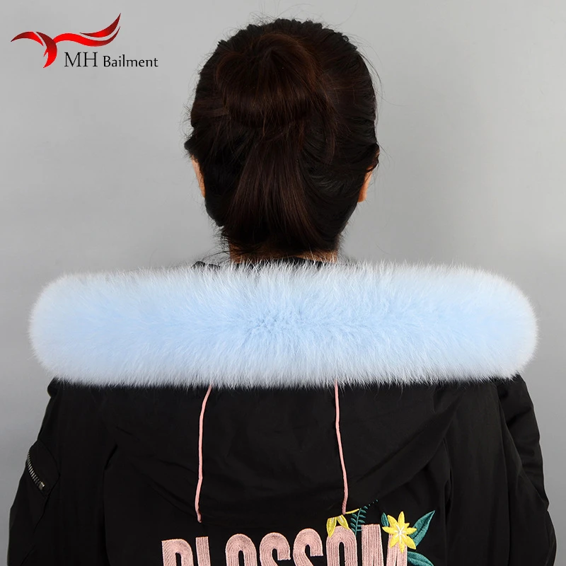 100% Real Fox Fur Collar Oversized Raccoon Fur Collar Custom-made Winter Fur Scarf Headband Jacket Hat Striped Collar Women