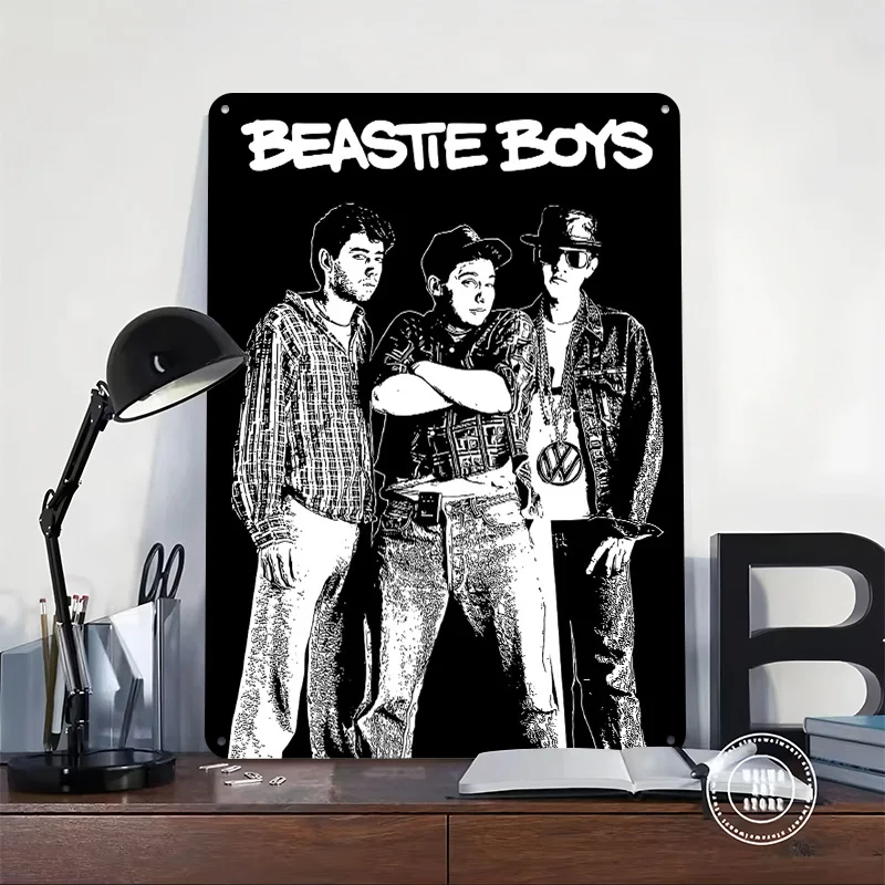 Beastie Boys Black and White Portrait 3D Printed Texture Poster Personalized Wall Art Retro Metal Tin Signs for Vintage Decor