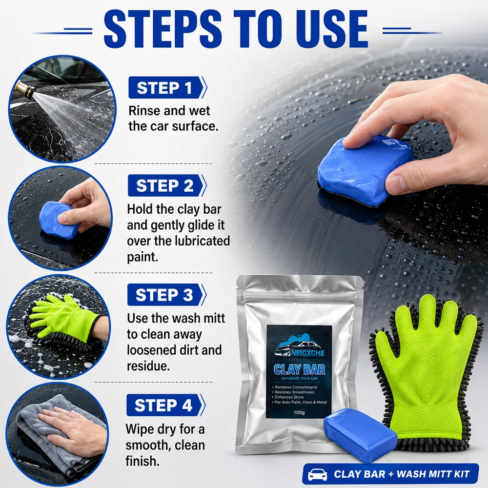 Car Wash Mitt and Magic Car Wash Clay: The perfect combination for cleaning surface dust and removing stubborn stains with ease.