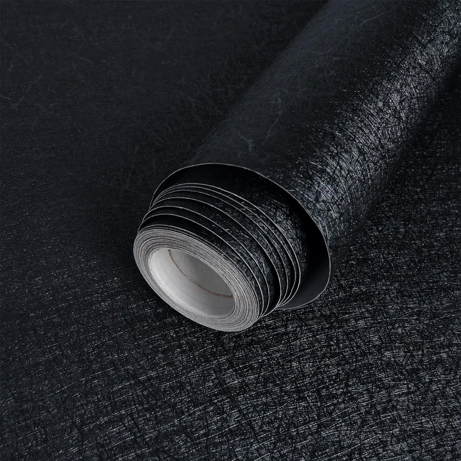 

Silk Black Wallpaper Embossed Textured Self Adhesive Waterproof Vinyl Wallpaper Kitchen Cabinet Countertop Furniture Shelf Liner