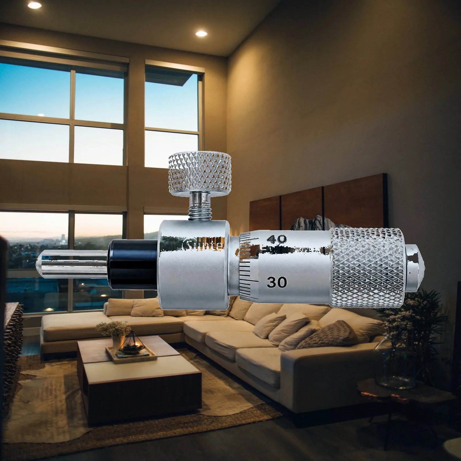 Metal Micrometer Measuring Head with Graduated Sleeve and Knurled Thimble for Precision Dimensional Checks in Engineering