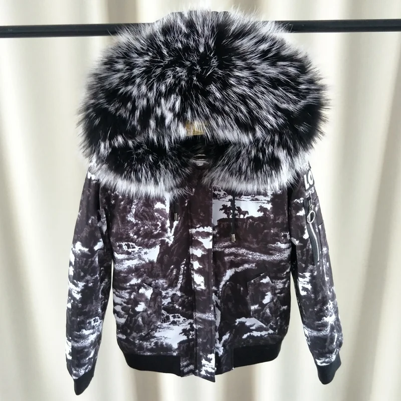 Winter Fashion Paint Color Women's Thicken Oversized Real Fur Parkas Coat for Women Detachable Natural Rabbit Fur Inner Jackets