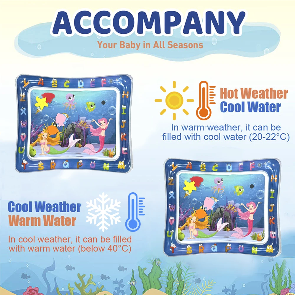 Tapis de jeu gonflable en PVC, 1 pièce, motif sirène, tapis d'eau pour bébé, tapis pour tout-petits, jouets d'activité d'éducation précoce, coussin