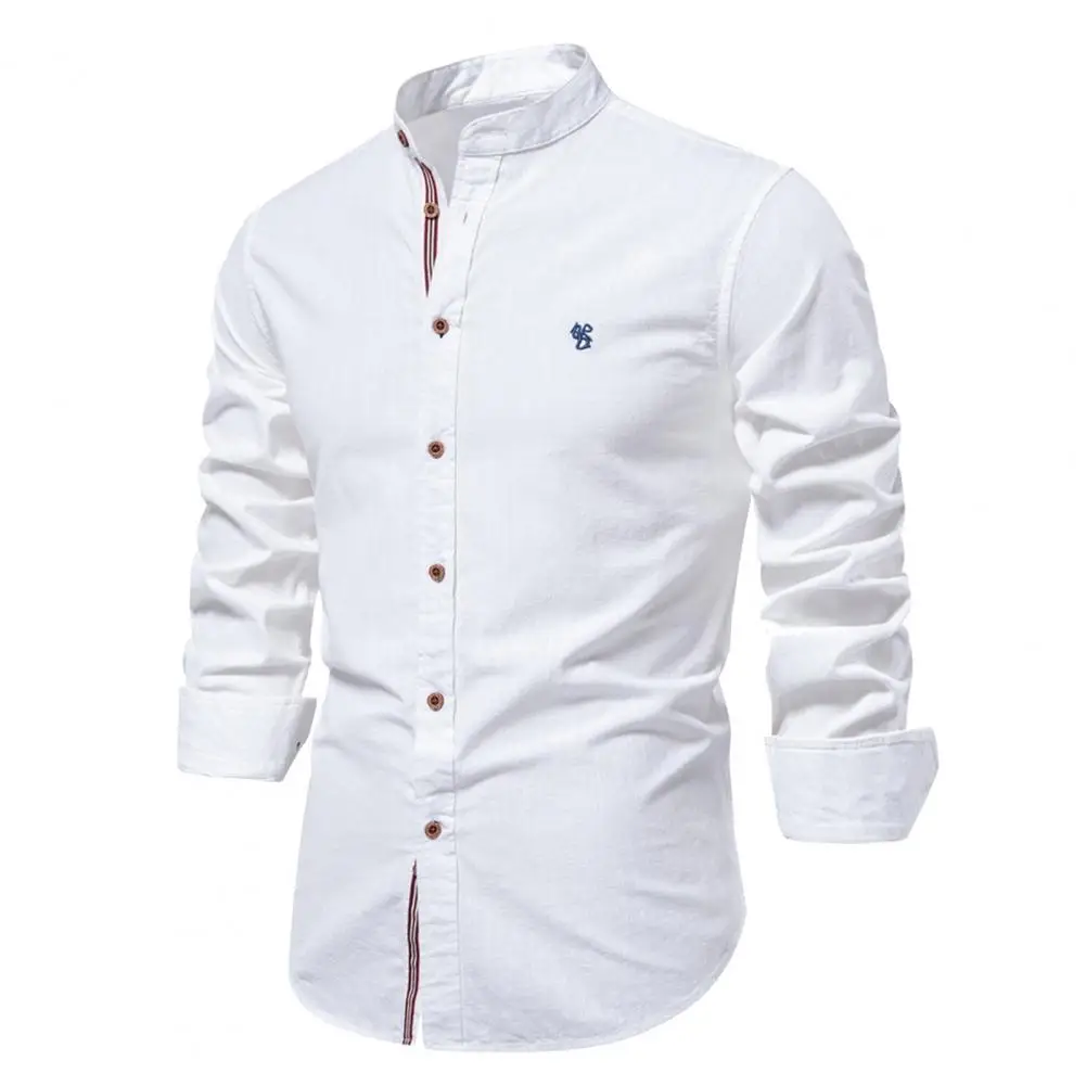 Men's Pure Color Long Sleeve Cotton-Linen Casual Japanese Fashion Business Shirts For Spring And Summer Long Sleeve Male Shirts