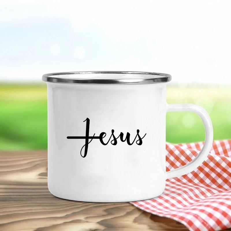 Jesus Is God Print Enamel Mugs Christian Creative Coffee Cup Friends Tourist Mug Cute Drinkware Personalized Gifts Cofee Cups