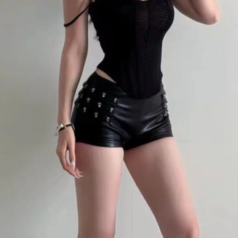 Осень-зима, новые женские сексуальные шорты из искусственной кожи Y2k Spice Girls, шорты, шорты для ночного клуба, узкие супер шорты с низкой талией