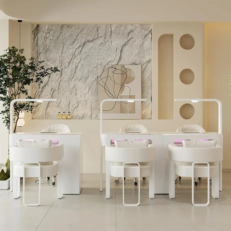 

White Easy Clean Nail Desk Makeup High Quality Minimalist Mesa Manicure Table Hand Light Luxury Nagel Tisch Salon Furniture