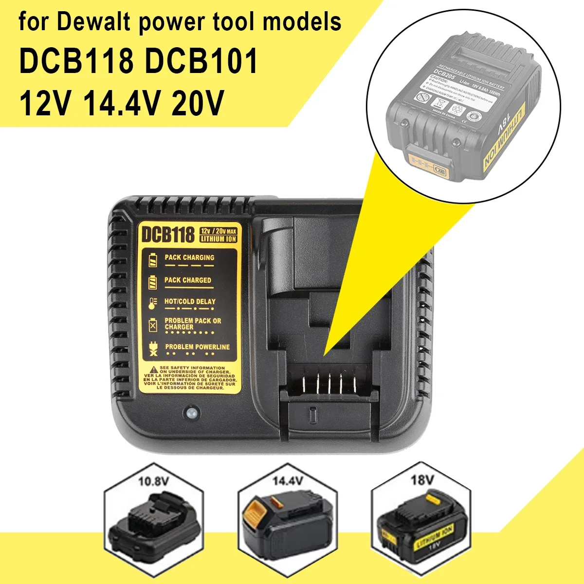 Dewalt dcb 118 dcb101,12v 14.4v 20v,リチウムイオン電池用の急速充電器,新しい高品質