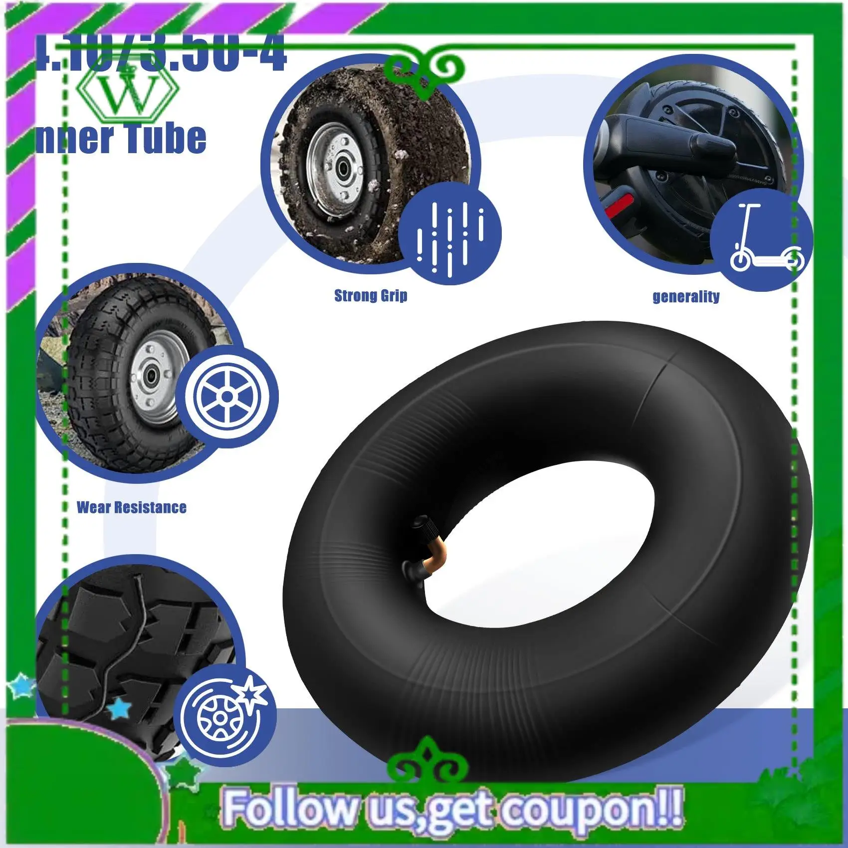 Upgraded 4.10/3.50-4 Inner Tube For Wheelbarrows, Tractors, Mowers, Carts Electric Three-Wheel Four-Wheel Scooter ATV