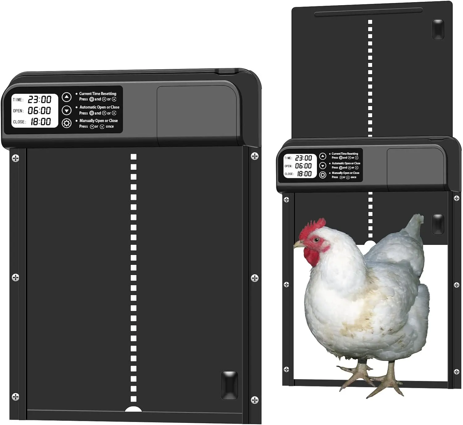 

Dry battery aluminum automatic chicken coop door, equipped with waterproof display timer and intelligent anti pinch protection