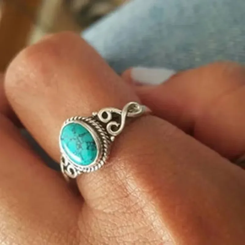 New Fashion Natural Turquoise Ring Wedding Engagement Birthday Party Anniversary Gift Retro Elegance Aquamarine Ring JewelryRing