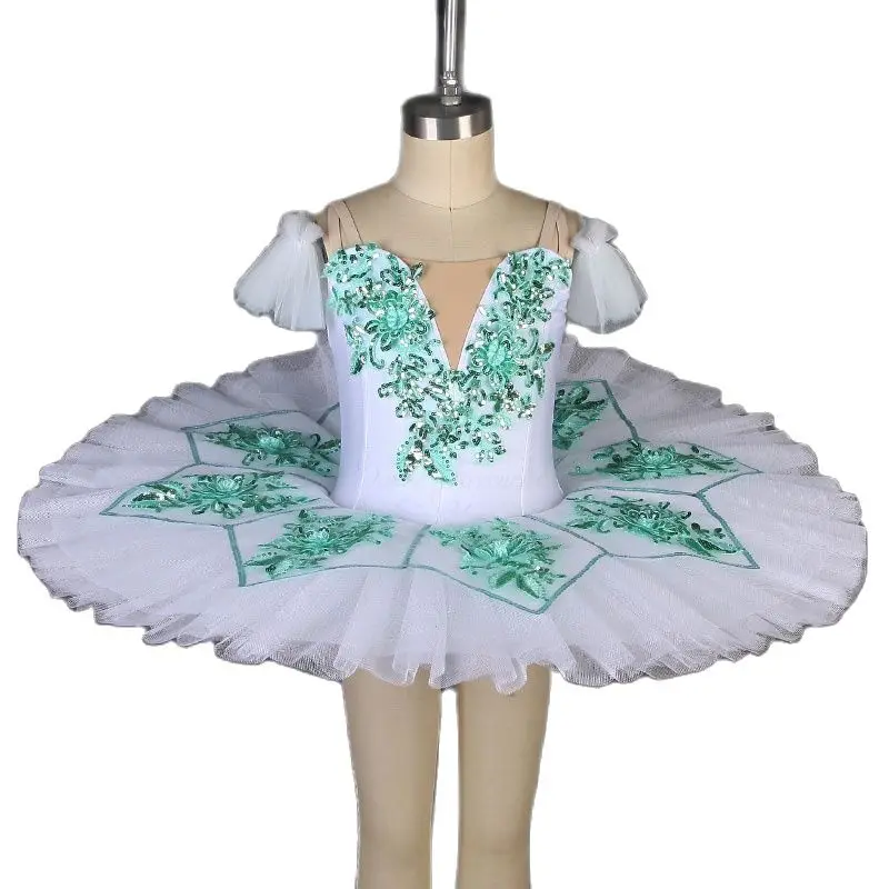 

BLL067 New Ballet Tutu Pre-porfessional Ballet Costume Pancake Tutu Girl & Women White tutu white green applique