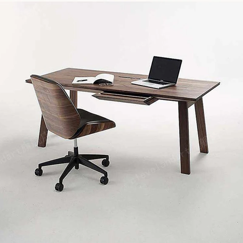 Nordic minimalist desk, all solid wood writing, Taipei black walnut study desk, computer desk