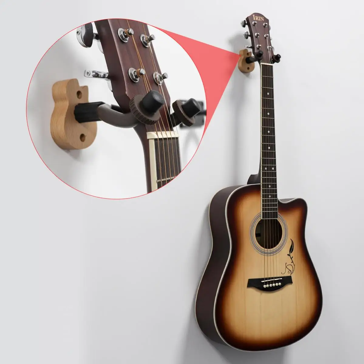 Guitar Hanger Hook Holder Wall Mount with Wood Guitar Shape Base for Guitar Bass String Instrument Accessories