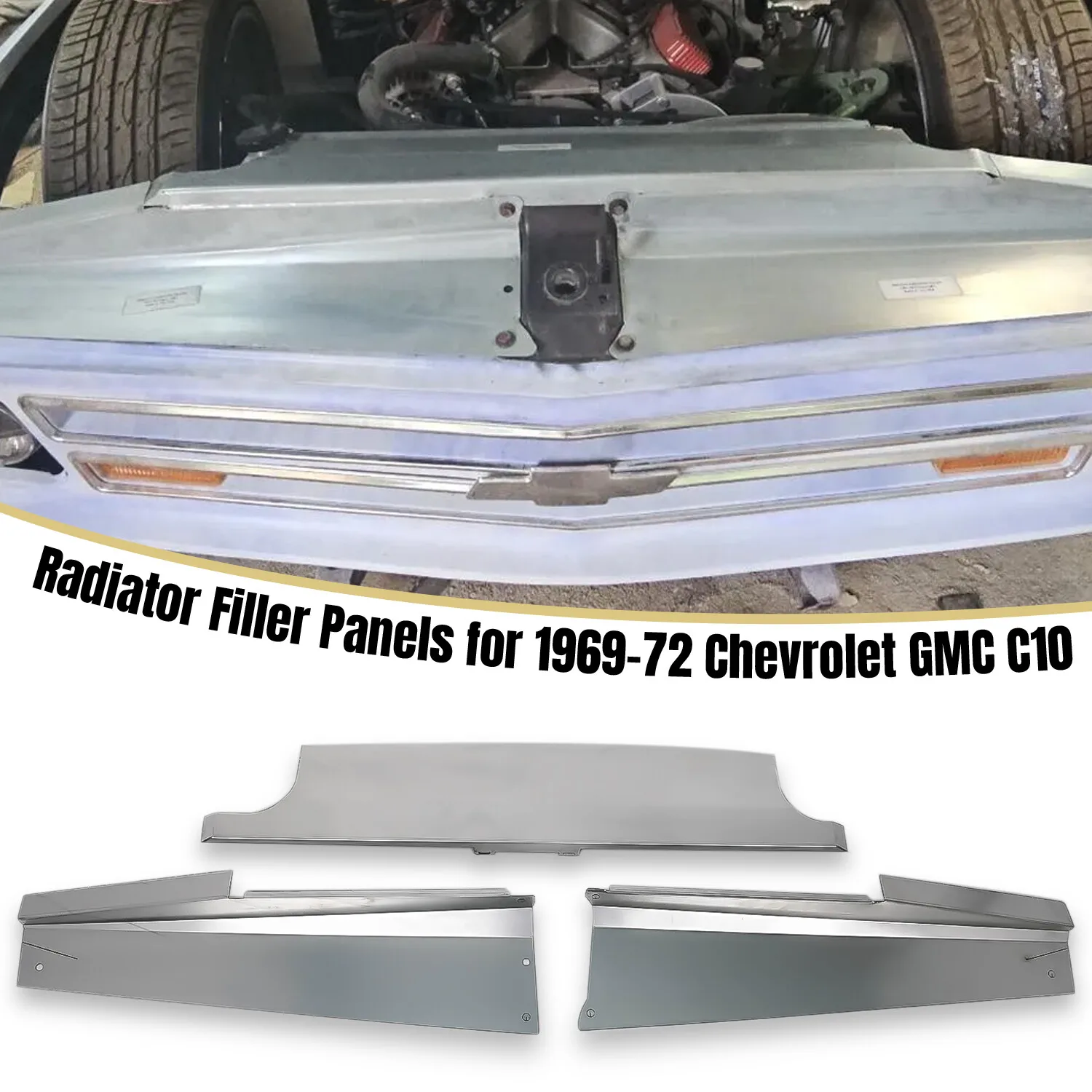 

3 Pieces Radiator Filler Panels Kit Smooth Steel for 1969-1972 Chevy GMC C10 NEW