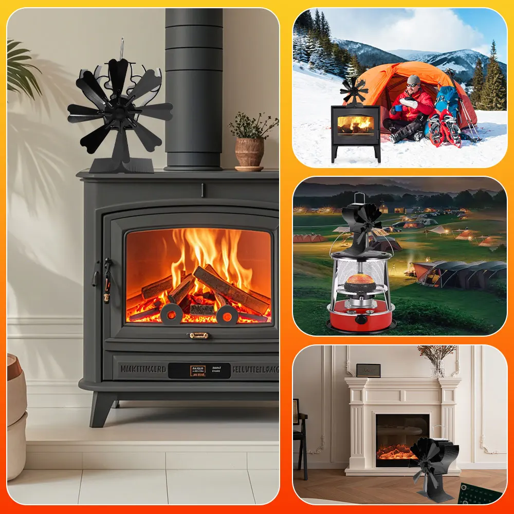 Portable Wood Log Burner Fireplace Quiet Environmental Fan Heater Tool Efficient Heat Distribution 8-Blade Heat Powered Stove