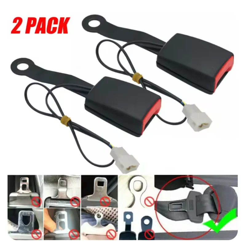 Extensor universal para cinto de segurança de carro, conector de tomada para cinto de segurança, acessórios para cinto de segurança com cabo de aviso, preto 7/8"