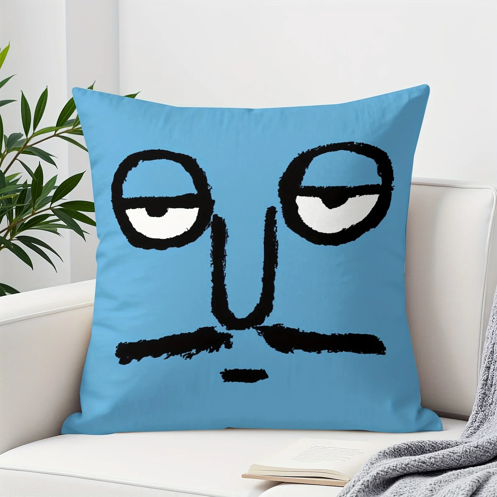 1pc Bored Face Funny Throw Pillow Cover, 2D Double-Sided Print Soft Polyester Cushion Case for Home Sofa Bedroom Car Decor