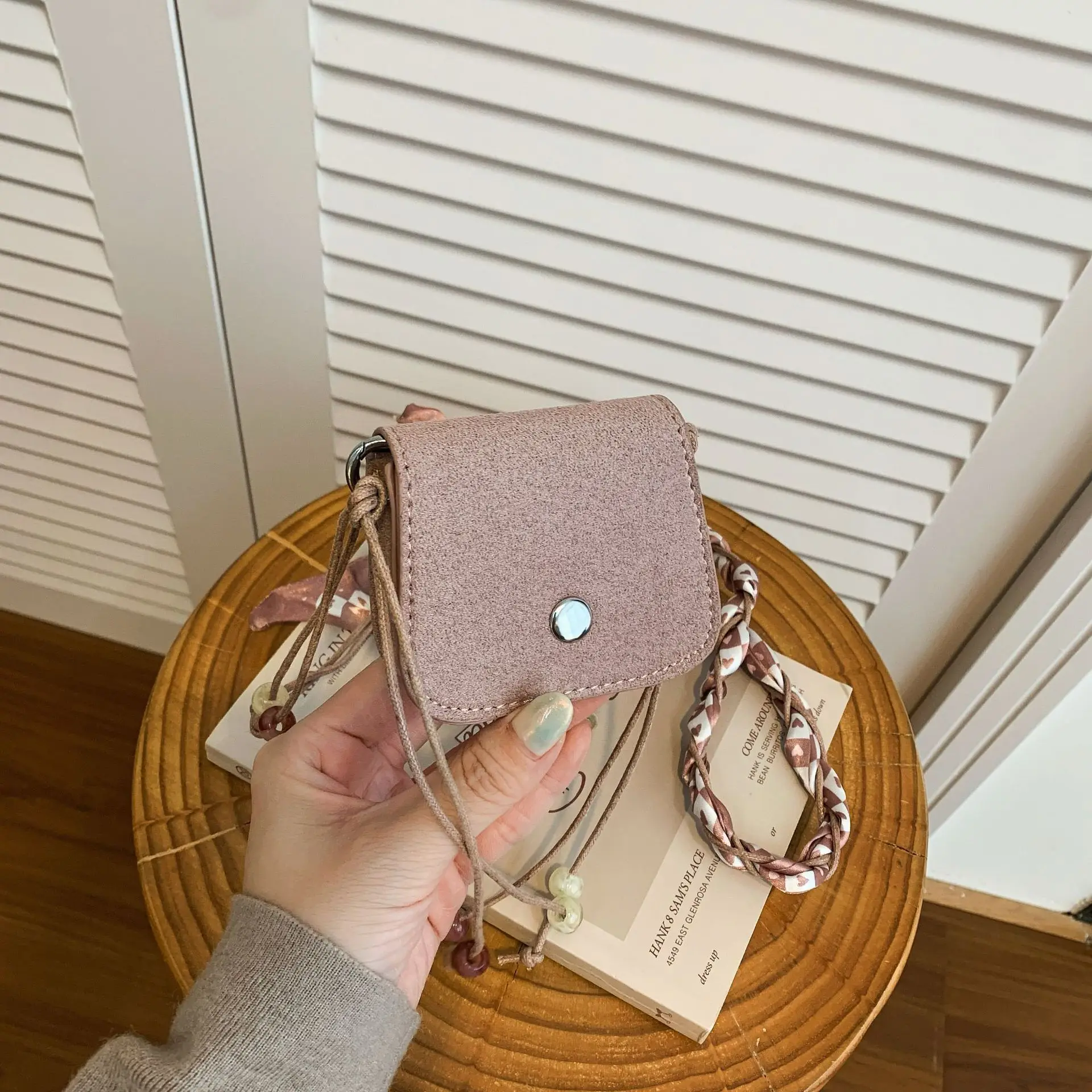 Fashion Women's Clothing Accessories Bag Retro Suede Mini Crossbody Bags Simple Versatile Scarf Decorative Hanging Neck Pack