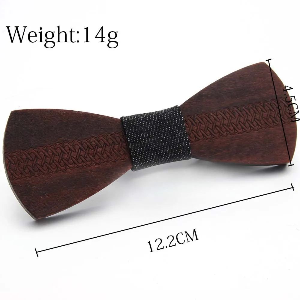 SOMESOOR Classical Brown Wooden Bowtie For Mens Wedding Handmade Carved Wood Neck Ties Adjustable Strap Vintage Gravata Corbatas