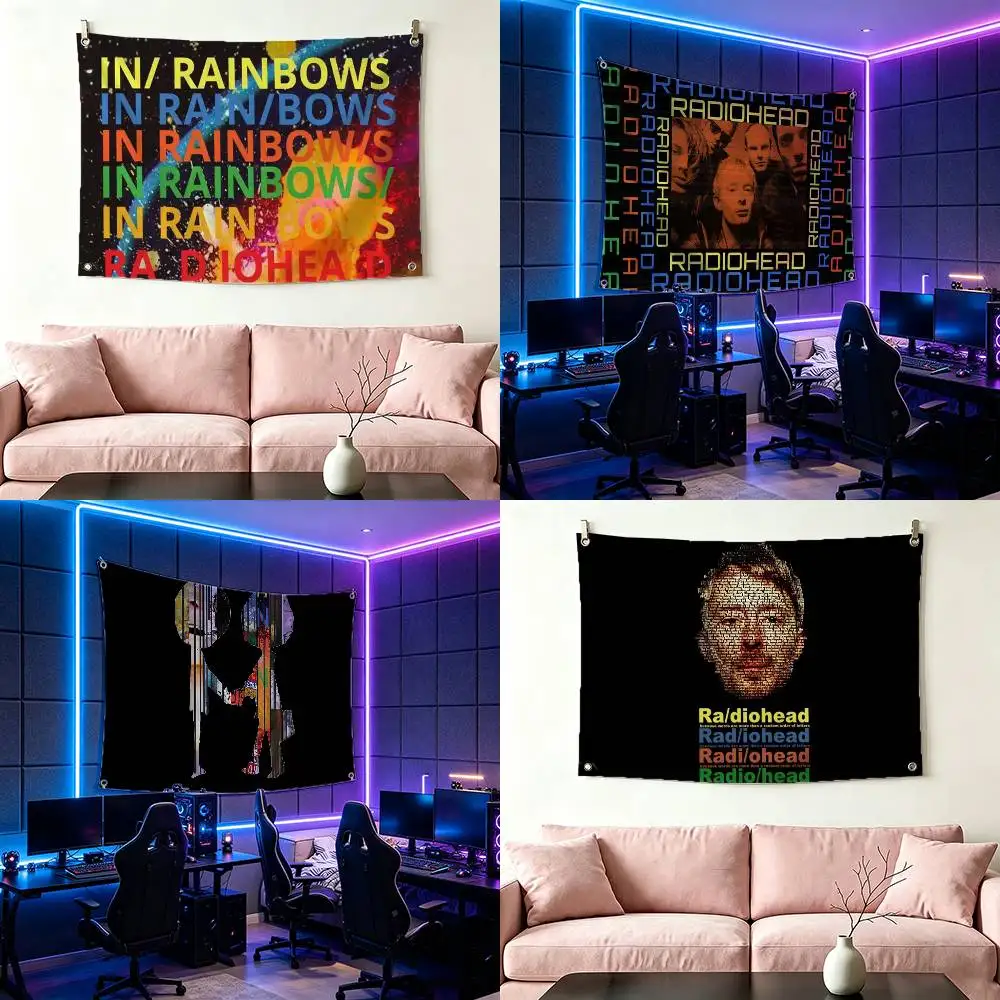 R-Radiohead Band Rainbow Flags Wall Hanging Tapestry Outdoor Garage Room Decorative flag Background Blanket