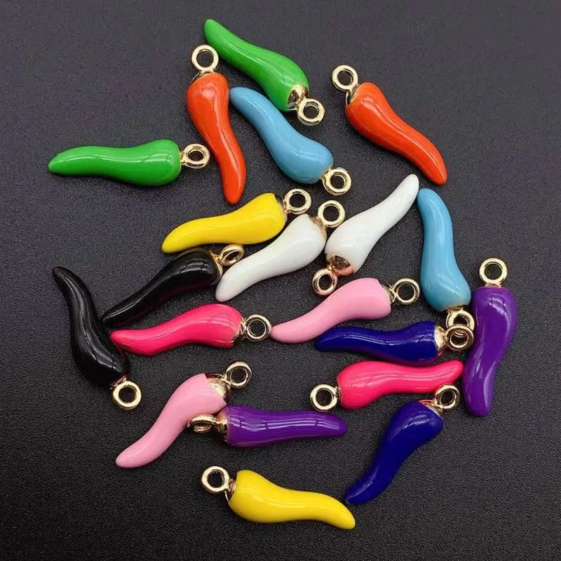 10pcs 20*5mm Chili Horn Charm Alloy Talisman DIY Jewelry Accessories Craft Lucky Pendant Making Vegetabal Charms