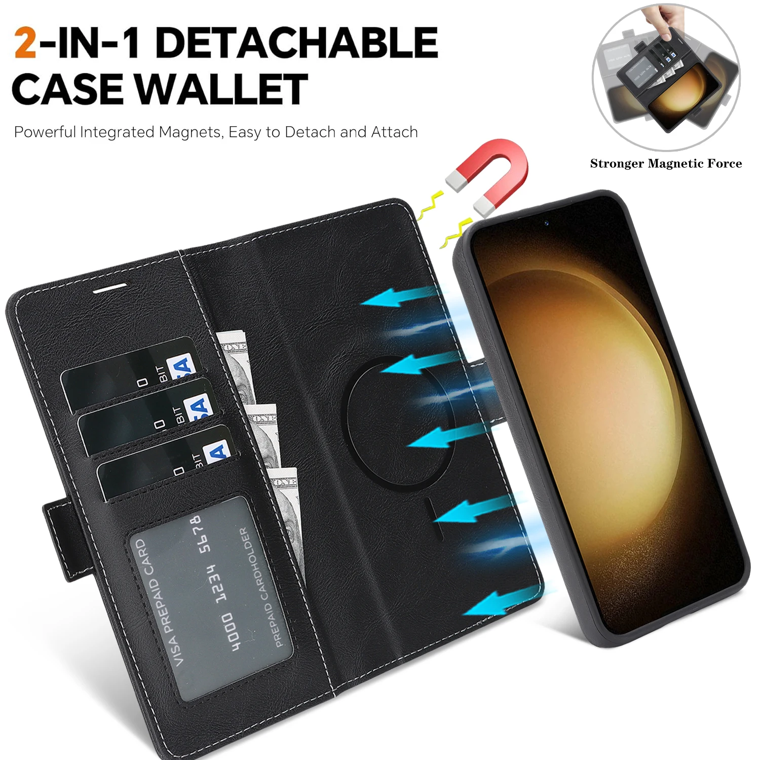 2-in-1 afneembare lederen portemonnee-hoes voor Samsung Galaxy S22 S23 S24 Plus S25 Ultra magnetische luxe zakelijke beschermhoes