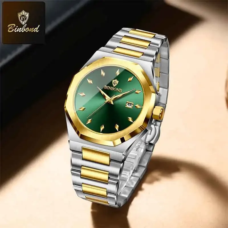 BINBOND Brand Fashion Popular Man Quartz Watch Date Waterproof Wristwatch Luxury Stainless Steel Sport Casual Men Watch Reloj