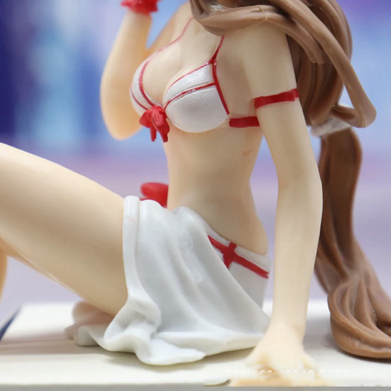 12cm Sword Art Online Anime Figure Asuna Noodle Stopper Sitting Sexy Girl PVC Action Figure Adult Collection Model Doll Toy Gift