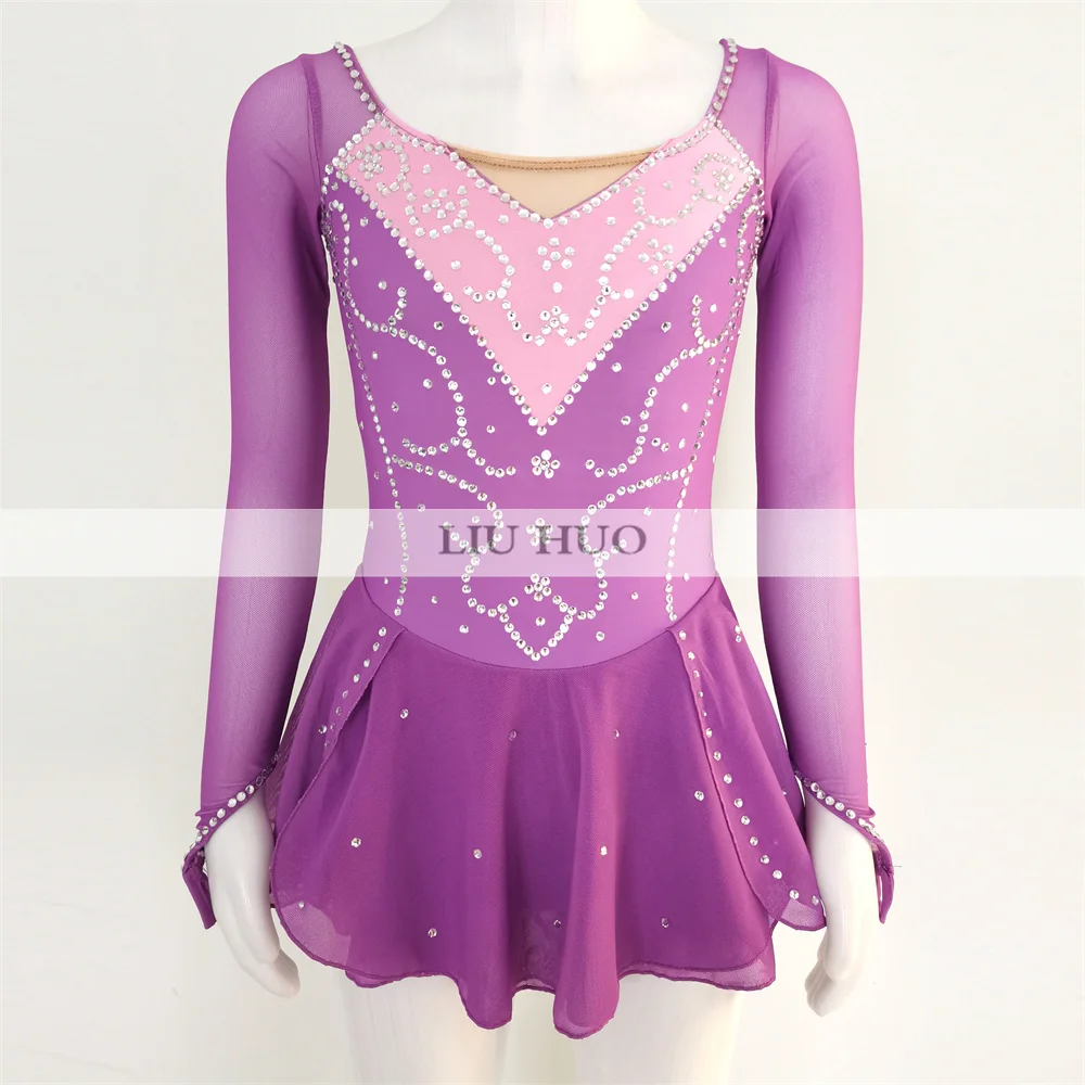 LIUHUO Ice Dance Figure Skating Dress Women Girl Teen Customize Costume Performance Competition Leotard Roller Children