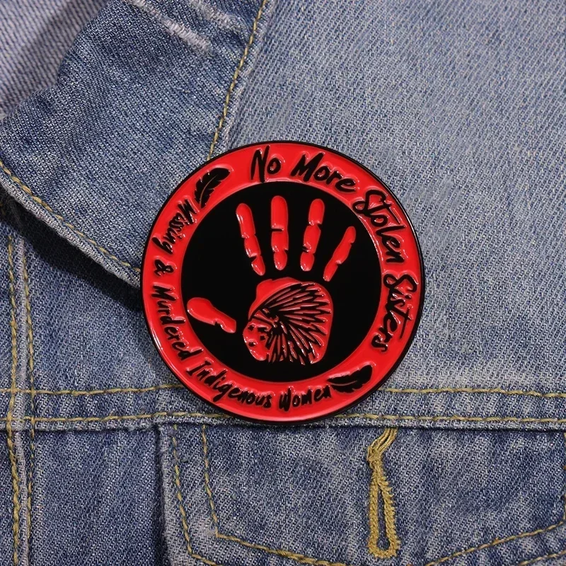 No More Stolen Sisters Brooches Punk Cool Enamel Pins Red Palm Gothic Lapel Backpack Badges Clothes Jewelry Gifts Wholesale