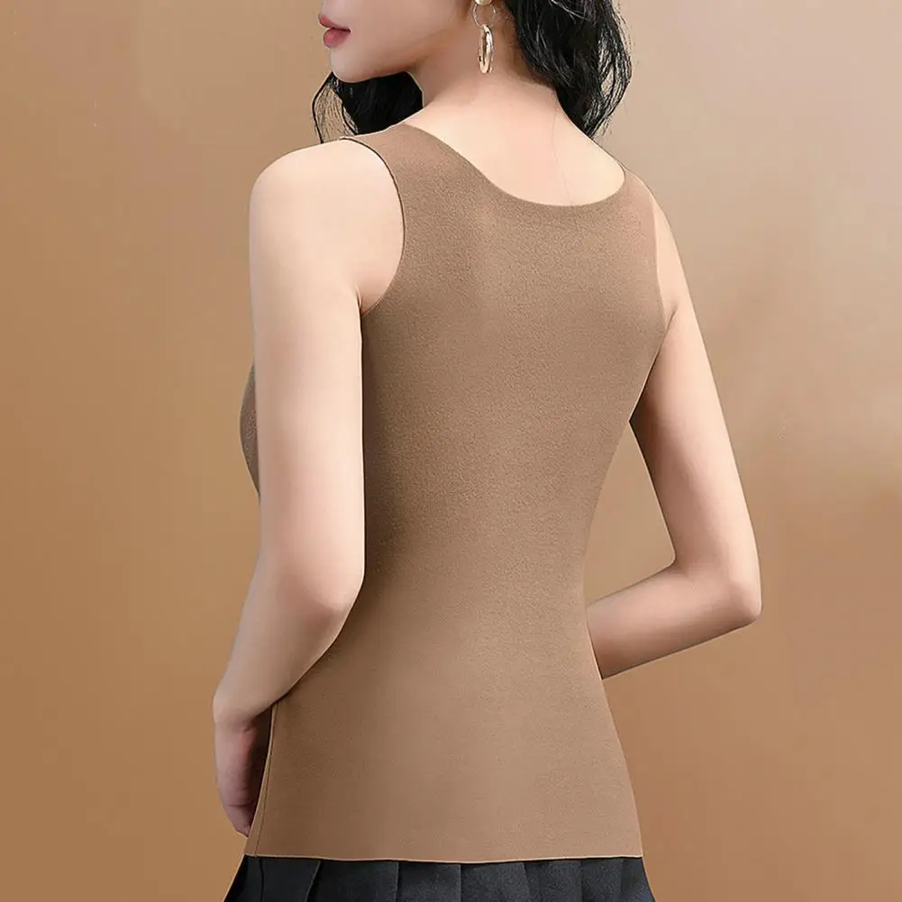 Women Autumn Winter Thermal Vest V-neck Lace Stitching DE Velvet Lining Bottoming Vest Seamless Padded Warm Underwear