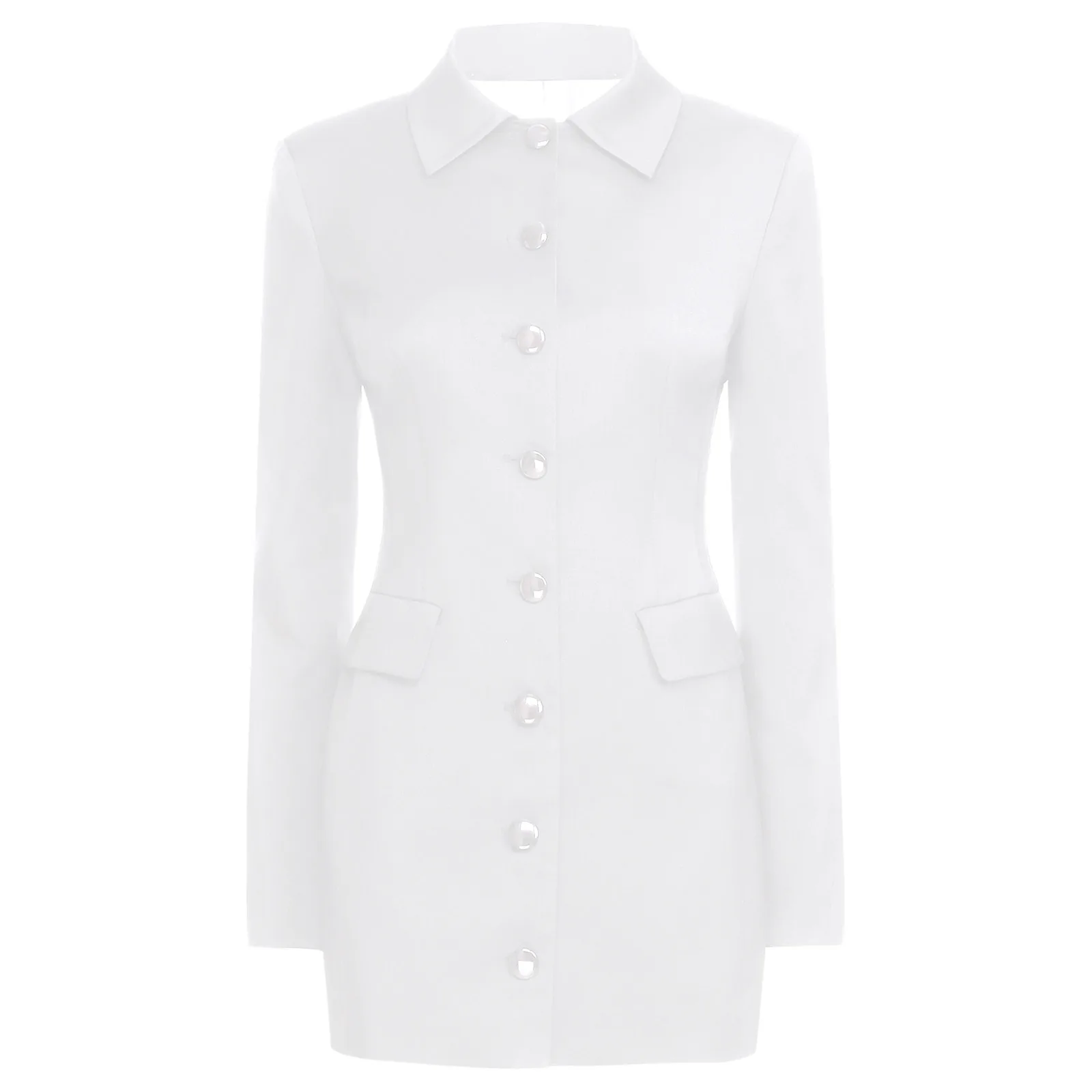 Robe de travail d'affaires pour femmes, manches longues, boutonnée, Blazer élégant, revers, Slim, Mini robe de bureau, costumes formels