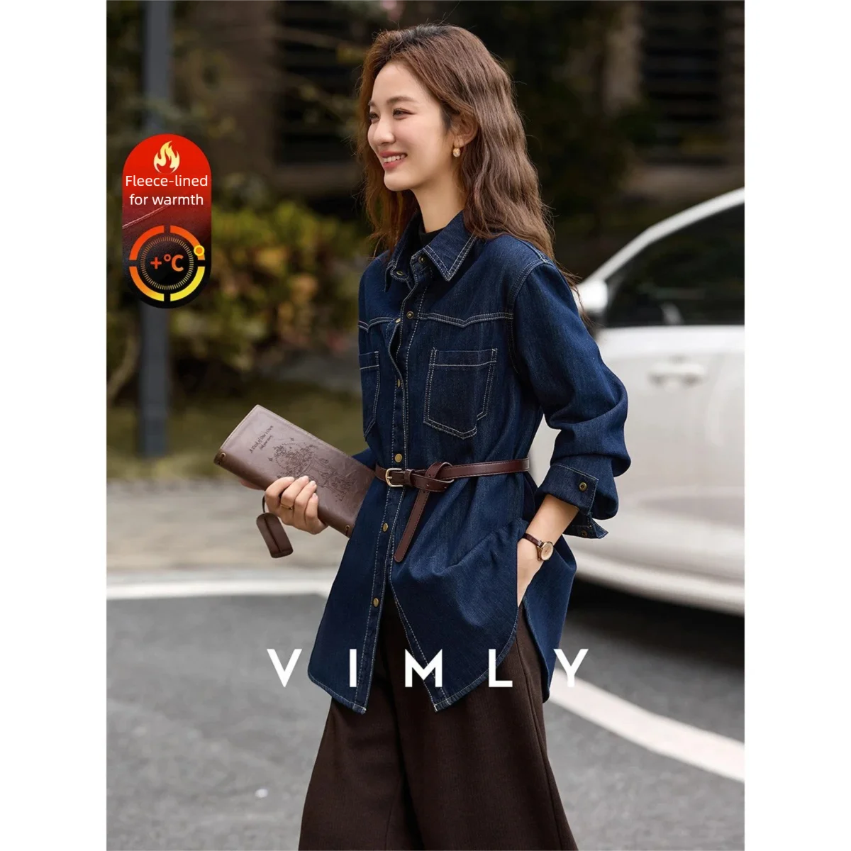 

VIMLY ретро джинсовая куртка для женщин 2024, зимняя повседневная куртка из смеси хлопка на флисовой подкладке, новая женская верхняя одежда с воротником с лацканами 30525